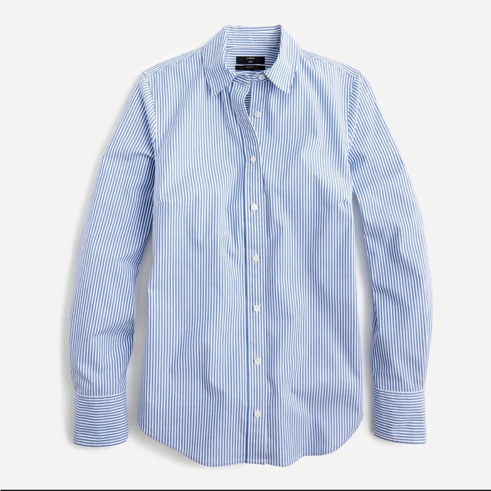 J. Crew Women’s Perfect Fit Blue Pinstripe Shirt